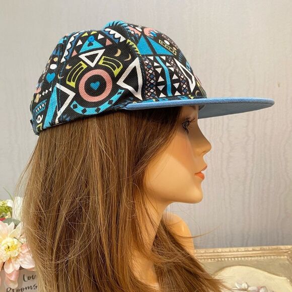 80s 90s Style Abstract Print Strapback Cap Hat Adjustable Unisex 100% Cotton - Picture 3 of 14